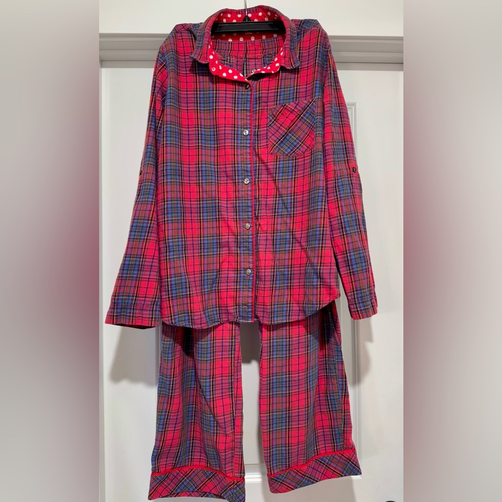 Victoria's Secret Women’s Plaid Pajama Set with Polka Dot Trim Size L - Picture 1 of 7